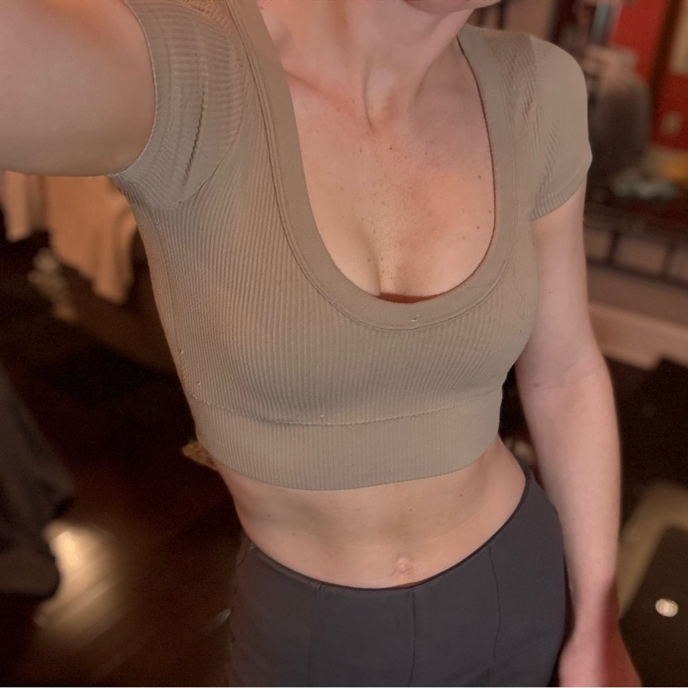Garage Beige Ribbed Crop Top